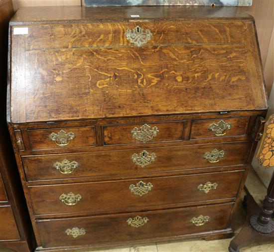 A Georgian oak bureau, 96cm wide